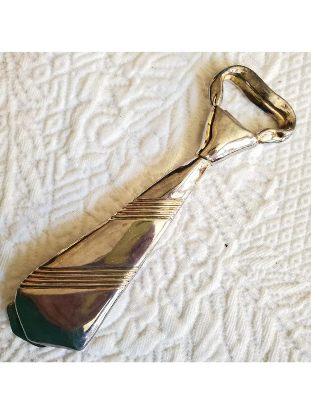 Vtg Italy Bottle Cap Opener Silver Plated Men's Tie Figural 6.5